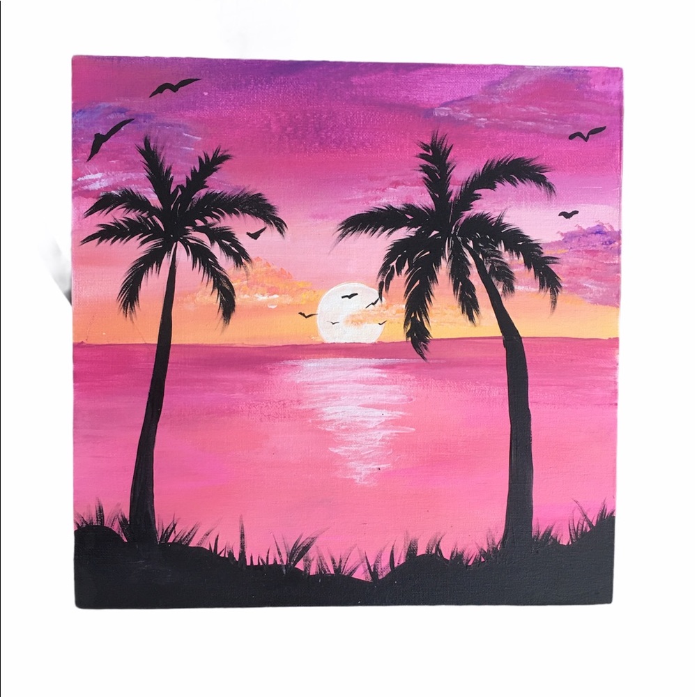 Pink Sunset/Sunrise Palm trees beach paintings